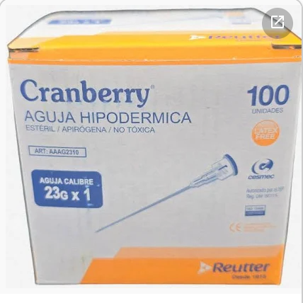 Aguja Hipodermica Cranberry 23G X 1 CAJA x 100