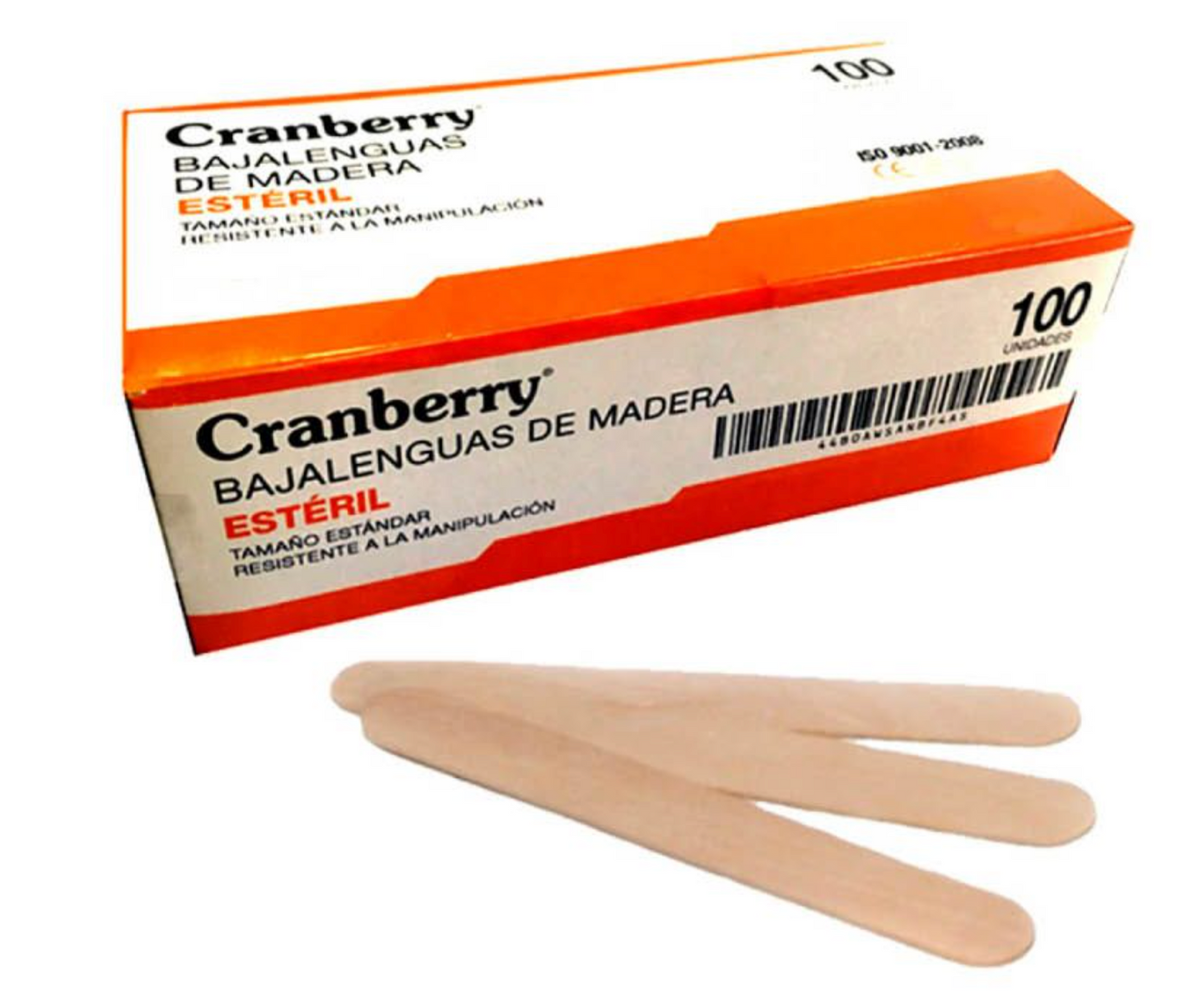 Bajalenguas de madera Cranberry esteril Caja x 100