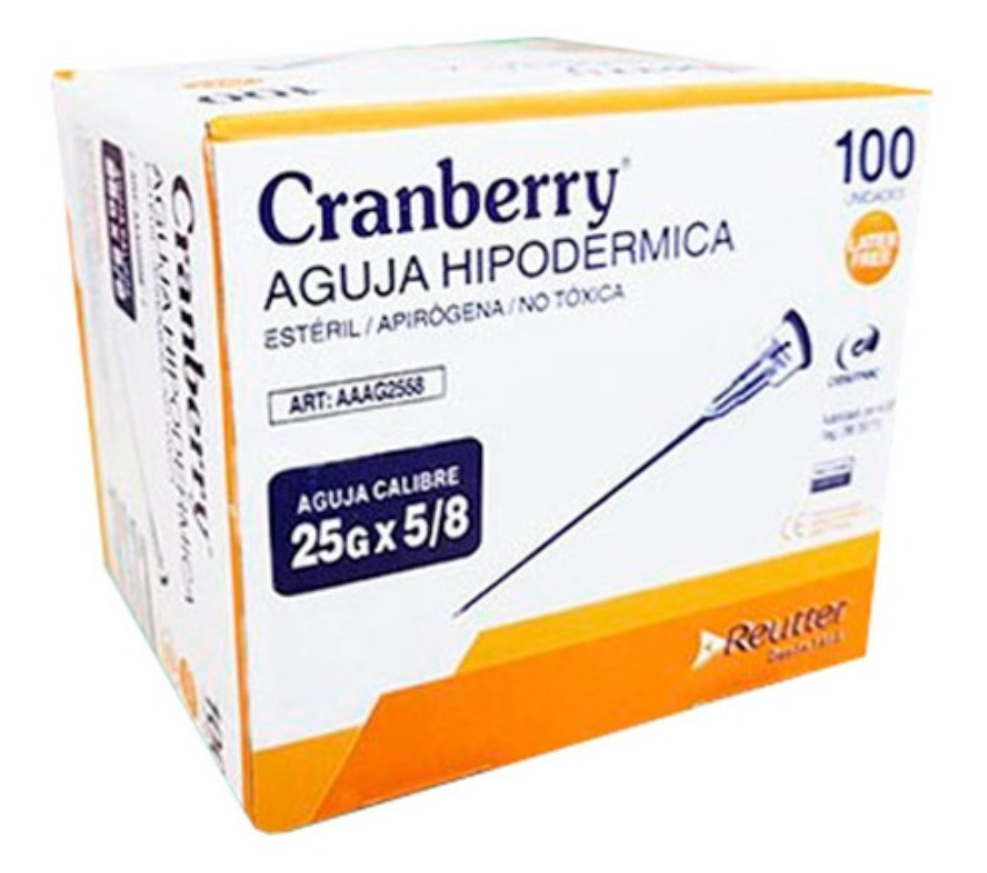Aguja Hipodermica Cranberry 25 X 5/8 CAJA x 100