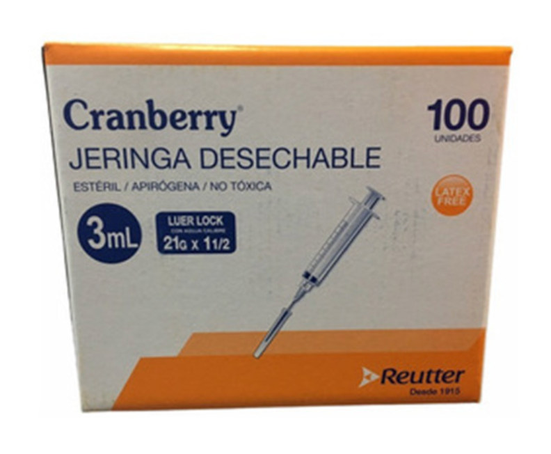 Jeringa 3 cc lock c/a 21 x 1 1/2 Cranberry