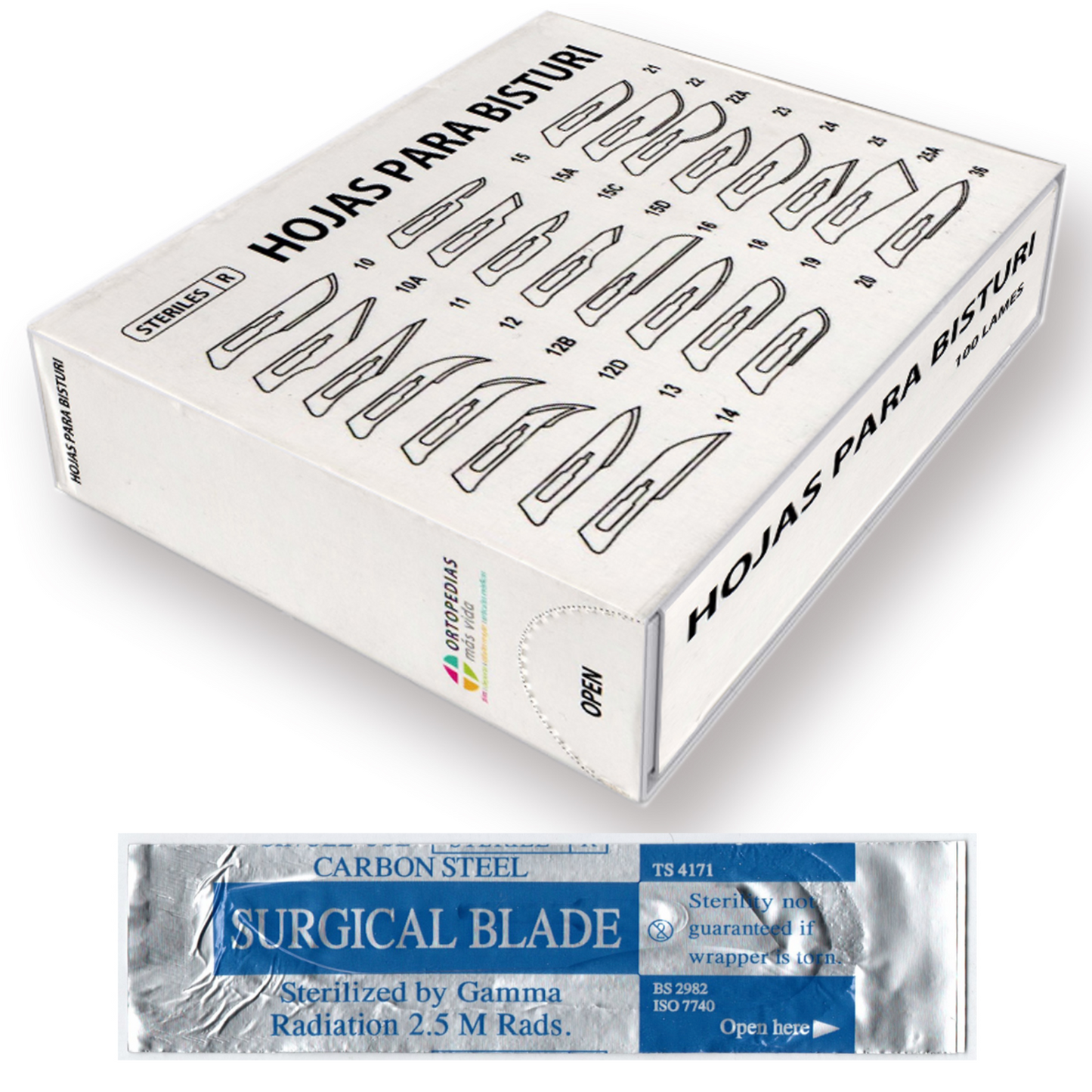Hoja bisturí acero inoxidable Caja de 100 Unidades