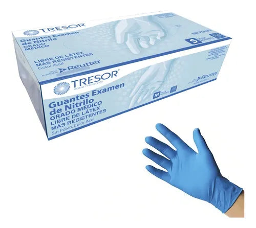 GUANTE EXAMEN DE NITRILO LIBRE DE POLVO COLOR AZUL S,M,L CAJAX100