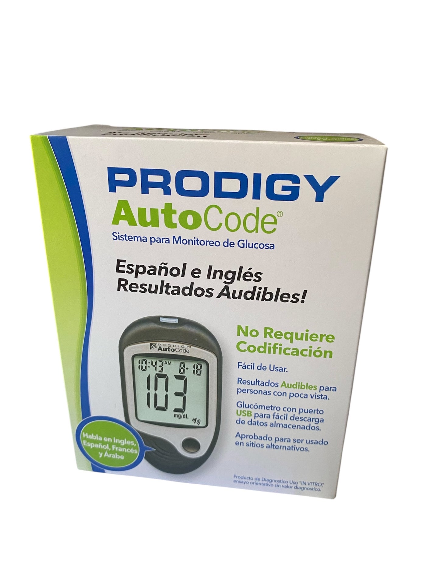 Glucometro prodigy Auto Code con voz en español 10 tiras + 10 lancetas