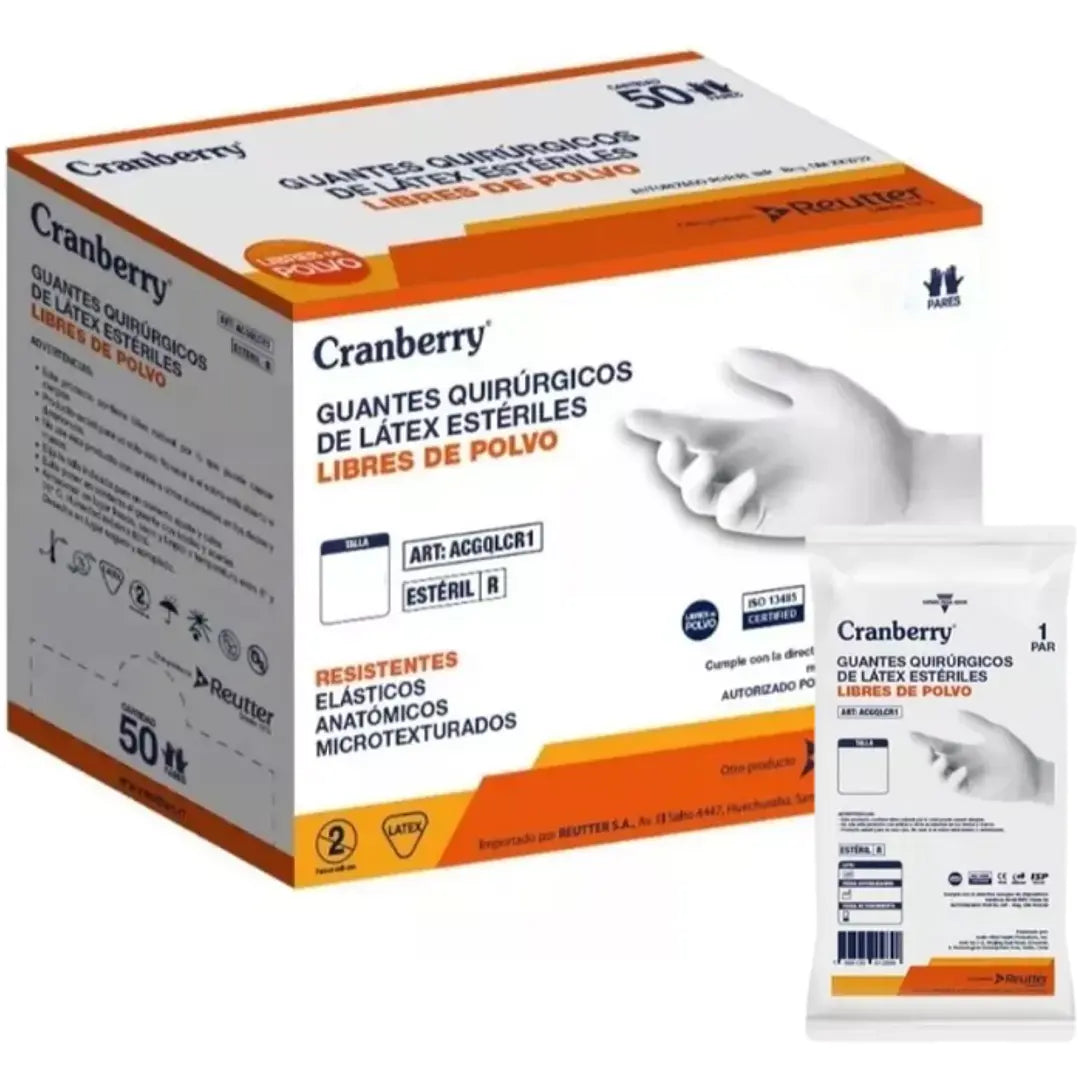 Guantes de Latex Esteril Libre de Polvo Cranberry (Par de Guantes)