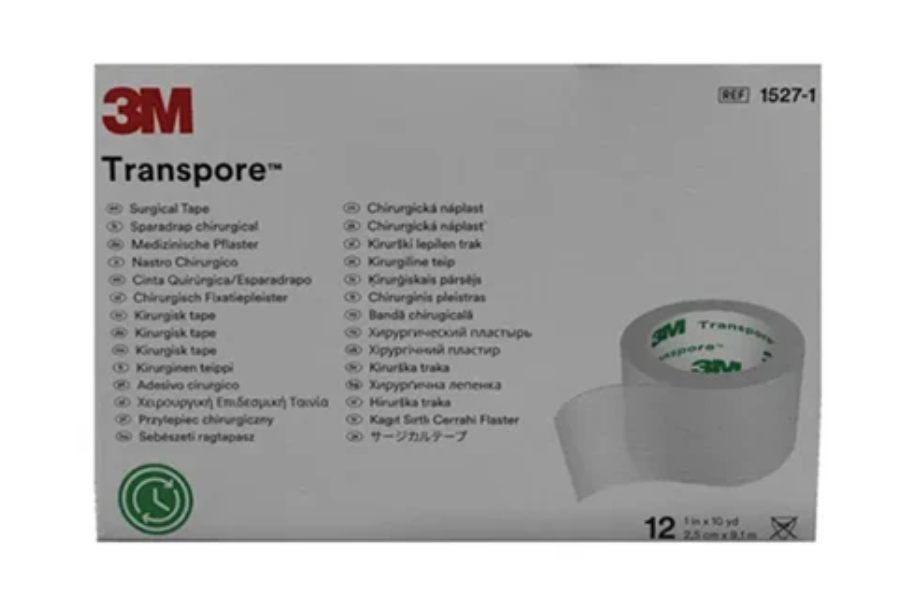 Tela Transpore 2.5 cm x 9.1 mts caja de 12 unidades 3M 1527-1