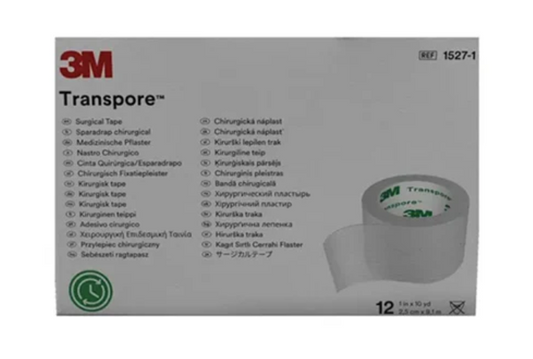 Tela Transpore 2.5 cm x 9.1 mts caja de 12 unidades 3M 1527-1