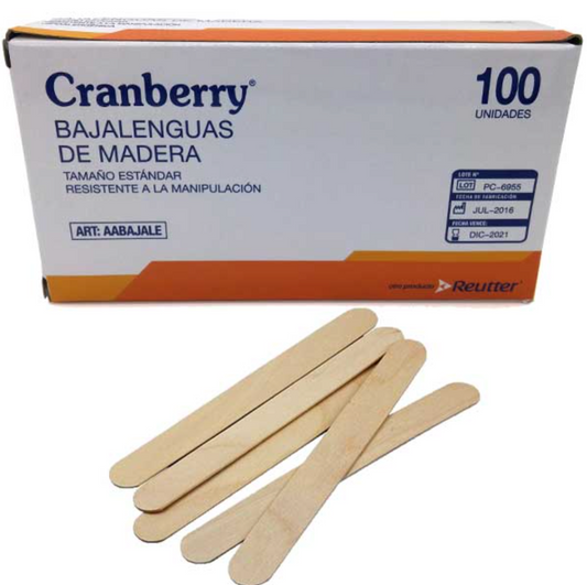 Bajalenguas de madera Cranberry No esteril Caja x 100