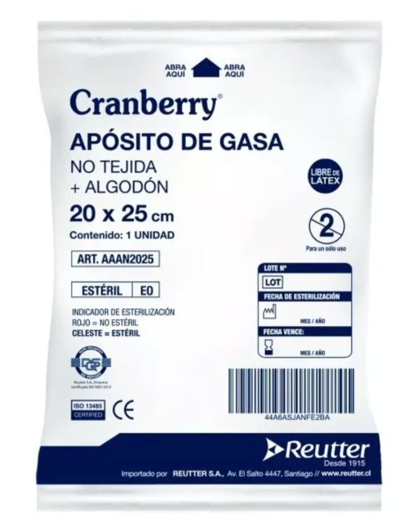 Aposito Gasa No tejida + Algodón esteril  20X25 BOLSA X 10