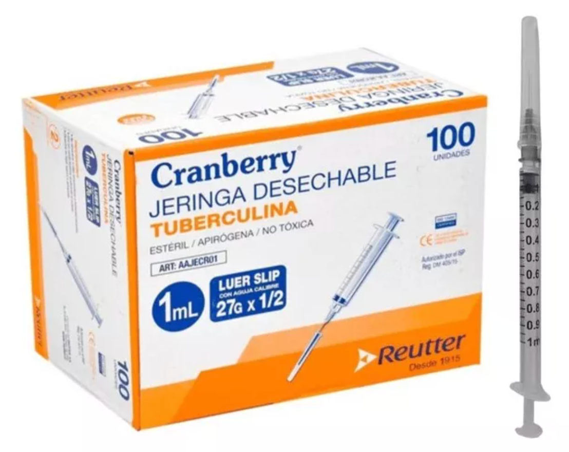 Jeringa Cranberry. Tb 1cc C/a 27x1/2 Caja X 100 Unidades