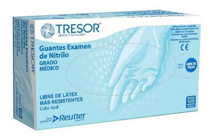 GUANTE EXAMEN DE NITRILO LIBRE DE POLVO COLOR AZUL S,M,L CAJAX100