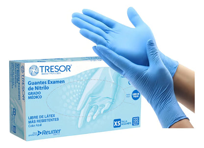 GUANTE EXAMEN DE NITRILO LIBRE DE POLVO COLOR AZUL S,M,L CAJAX100