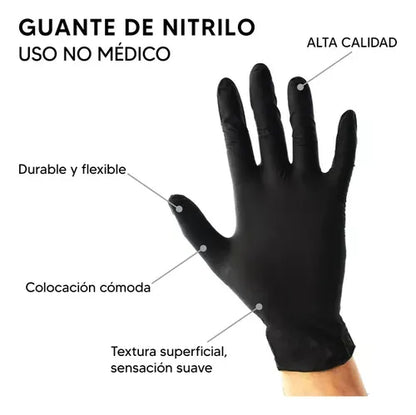 GUANTE EXAMEN DE NITRILO LIBRE DE POLVO COLOR NEGRO S,M,L CAJAX100